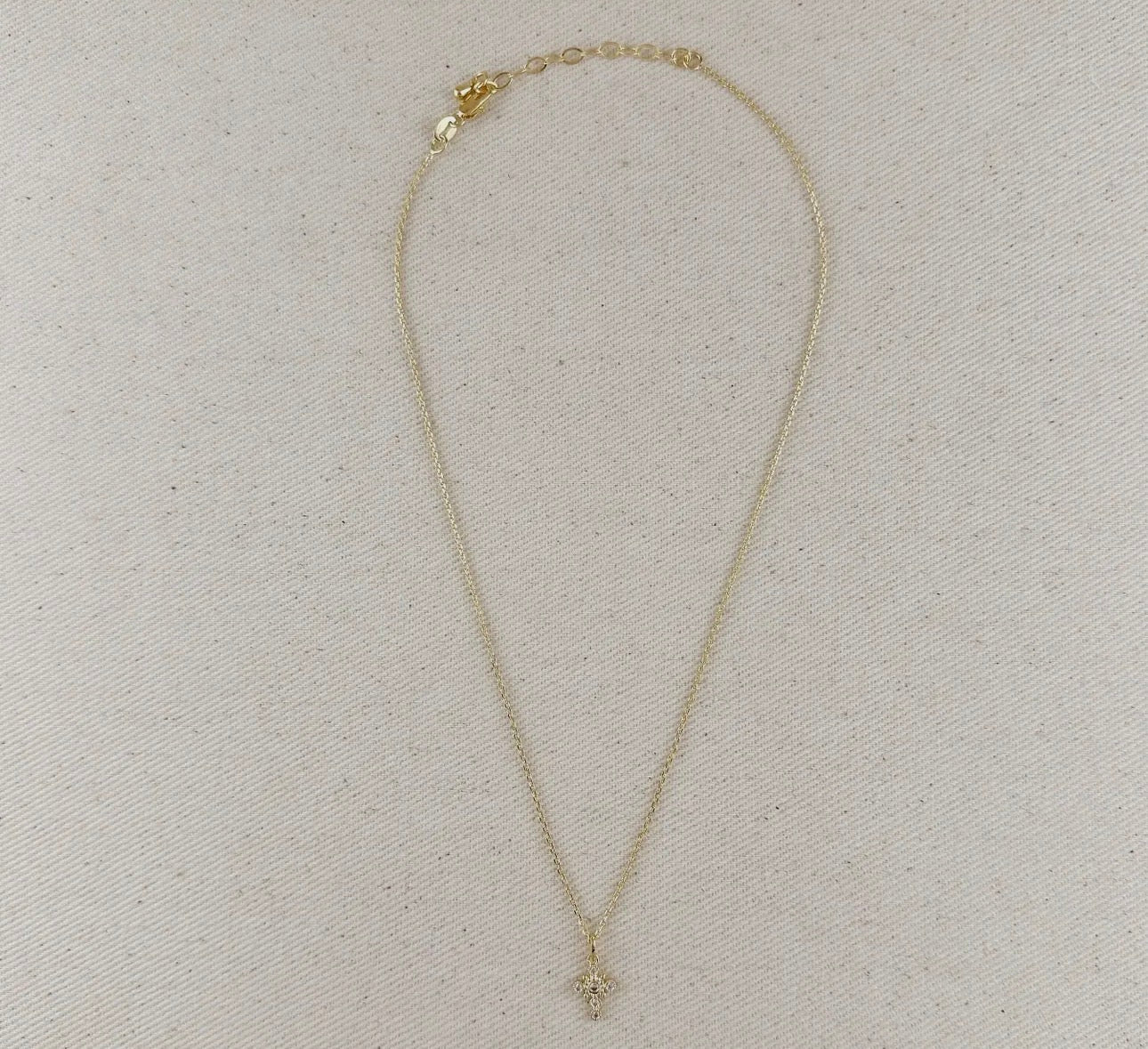 Dainty Cubic Zirconia Crystal Bezel Cross Necklace 18K Gold Filled