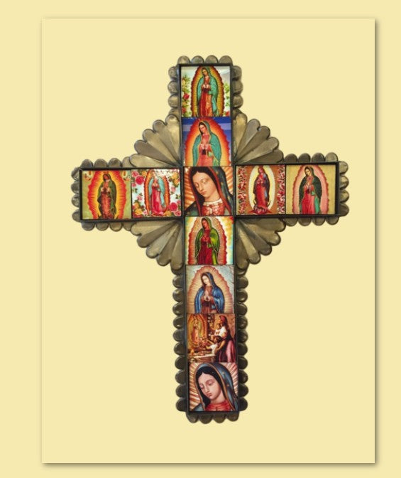 Decorative Cross Adorned with Our Lady of Guadalupe Tiles