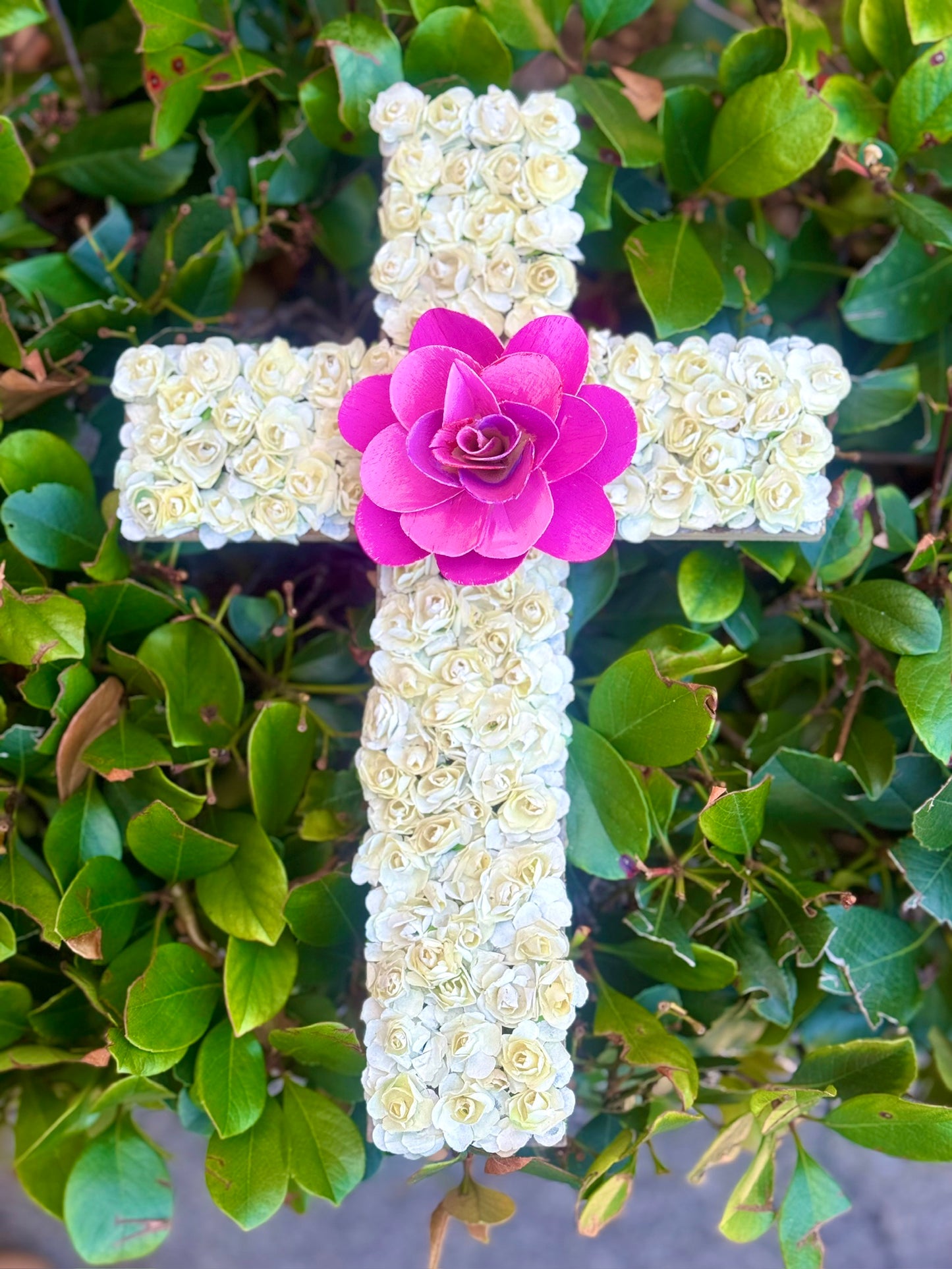 Pink & White Rose Floral Cross Made In The USA