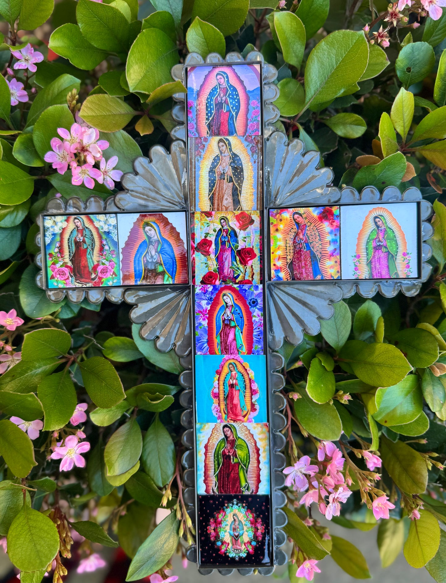Decorative Cross Adorned with Our Lady of Guadalupe Tiles