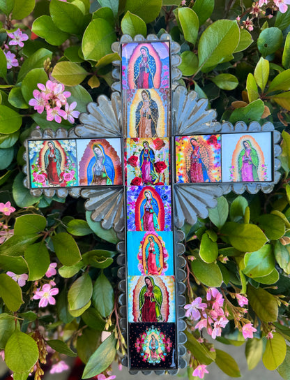 Decorative Cross Adorned with Our Lady of Guadalupe Tiles