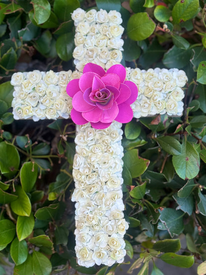 Pink & White Rose Floral Cross Made In The USA
