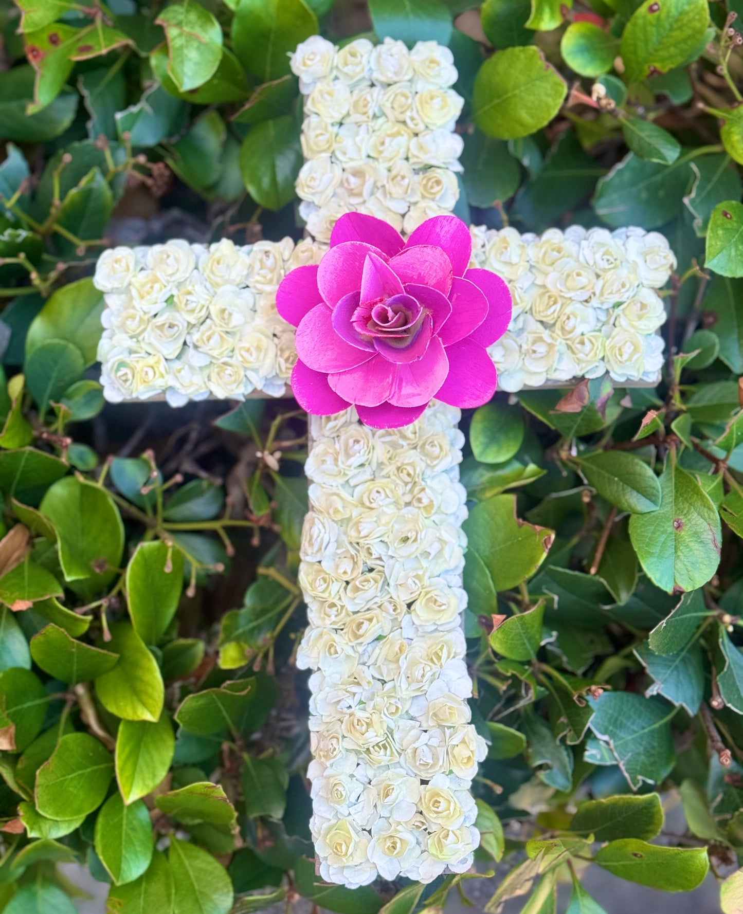 Pink & White Rose Floral Cross Made In The USA