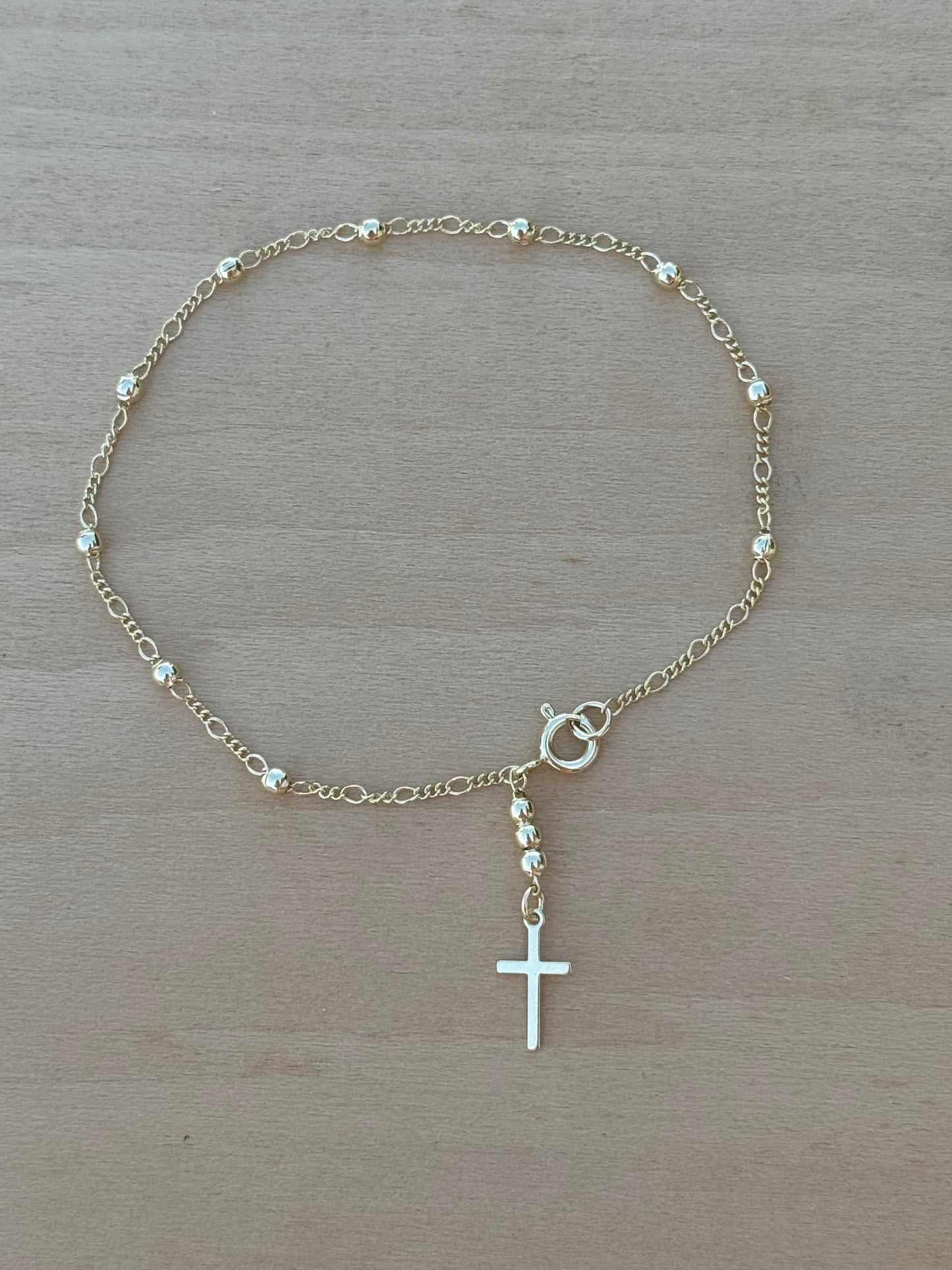 18k Gold Filled Beaded Dainty Bracelet with Cross Charm