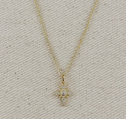 Dainty Cubic Zirconia Crystal Bezel Cross Necklace 18K Gold Filled