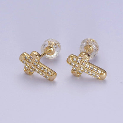 18K Gold Filled CZ Cross Stud Earring V097