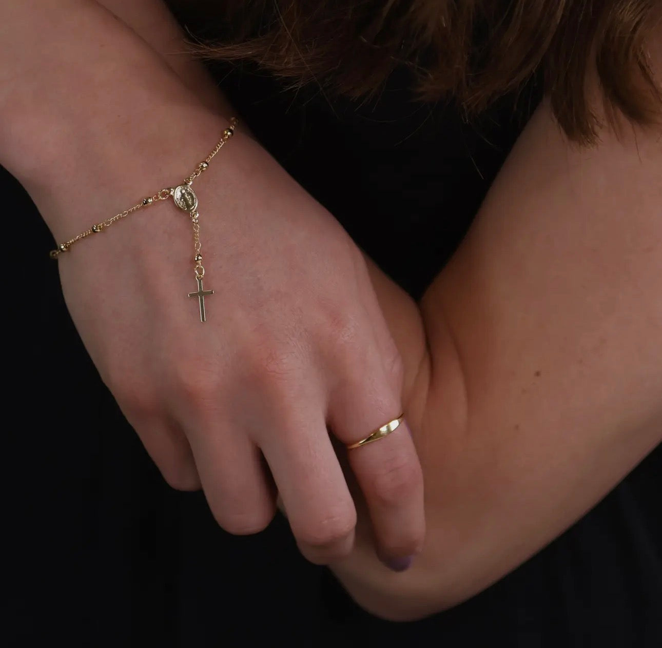 18k Gold Filled Figaro Rosary Bracelet