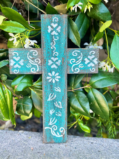 Cross with Flowers Reclaimed Wood with White Flowers Made in The USA