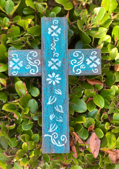 Cross with Flowers Reclaimed Wood with White Flowers Made in The USA