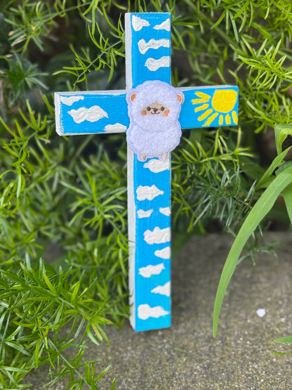 Adorable Lamb Children’s Cross Hand Painted
