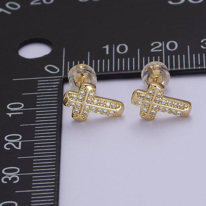 18K Gold Filled CZ Cross Stud Earring V097