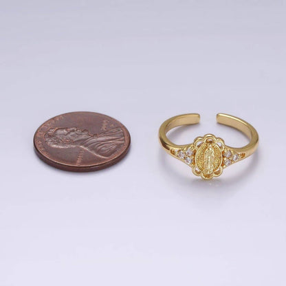 14K Gold Filled Triple CZ Mother Mary Lady Guadalupe Rounded Oval Ring