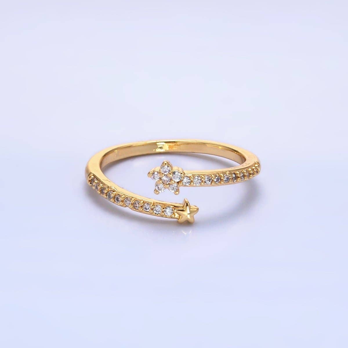 24K Gold Filled Micro Paved CZ Flower Celestial Star Claw Ring | O825
