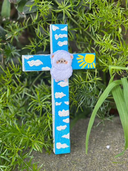 Adorable Lamb Children’s Cross Hand Painted