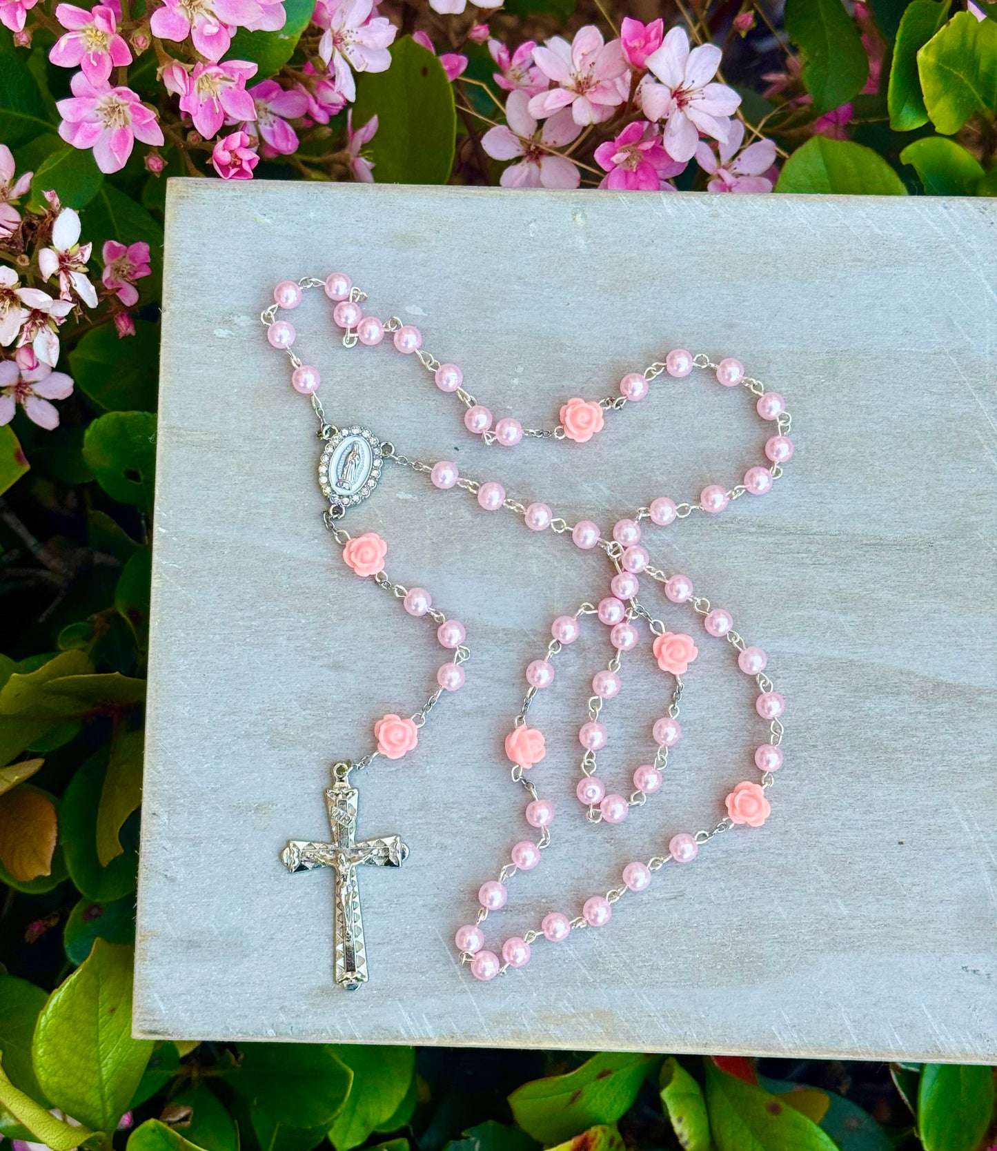 Pink Pearl Rose Petal Rosary