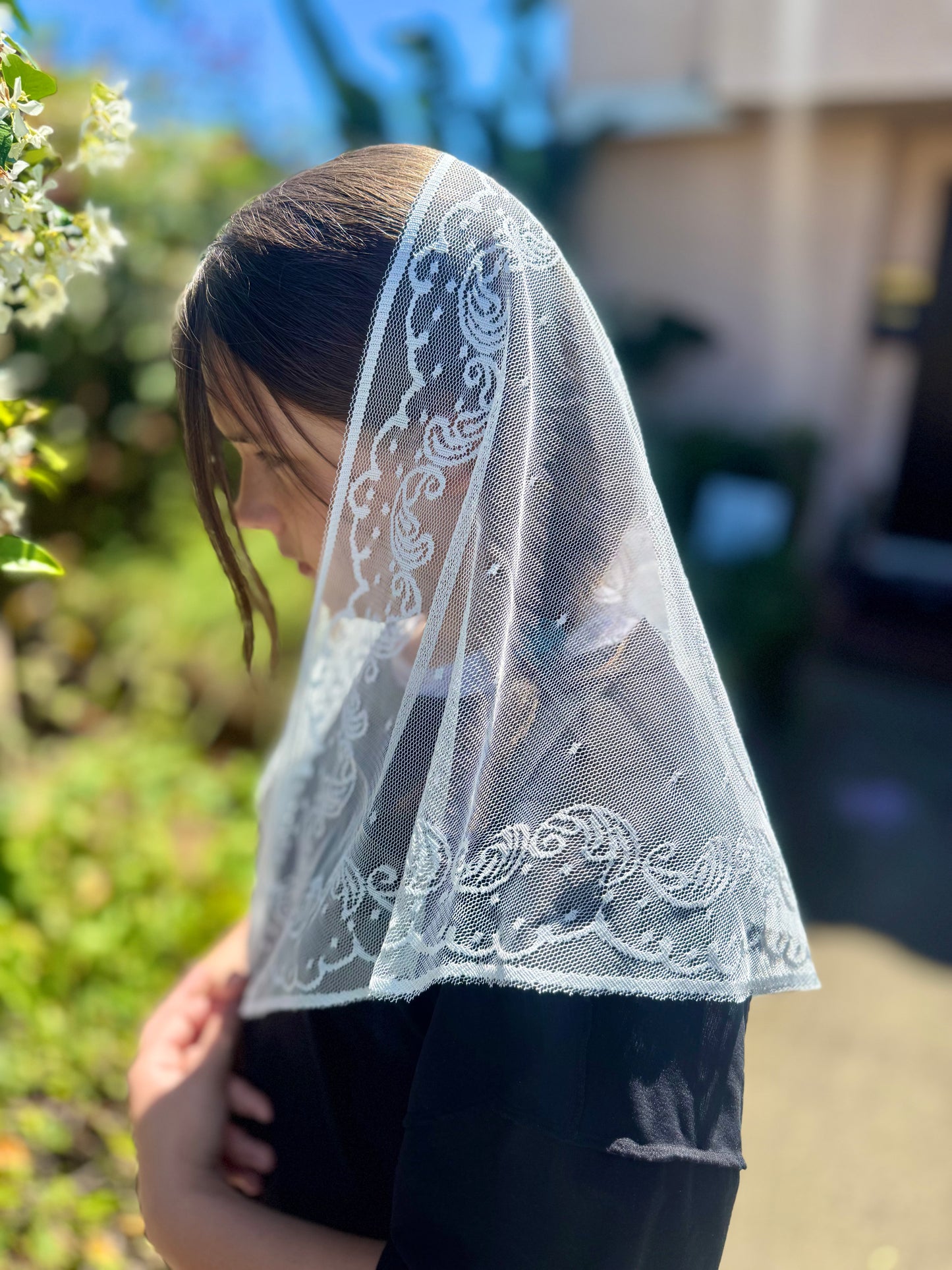 Chapel Veil with Blessed Mother Tradition Mantilla Veil