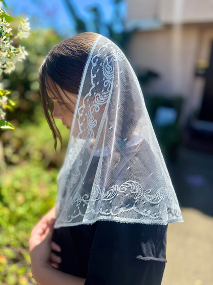 Chapel Veil with Blessed Mother Tradition Mantilla Veil