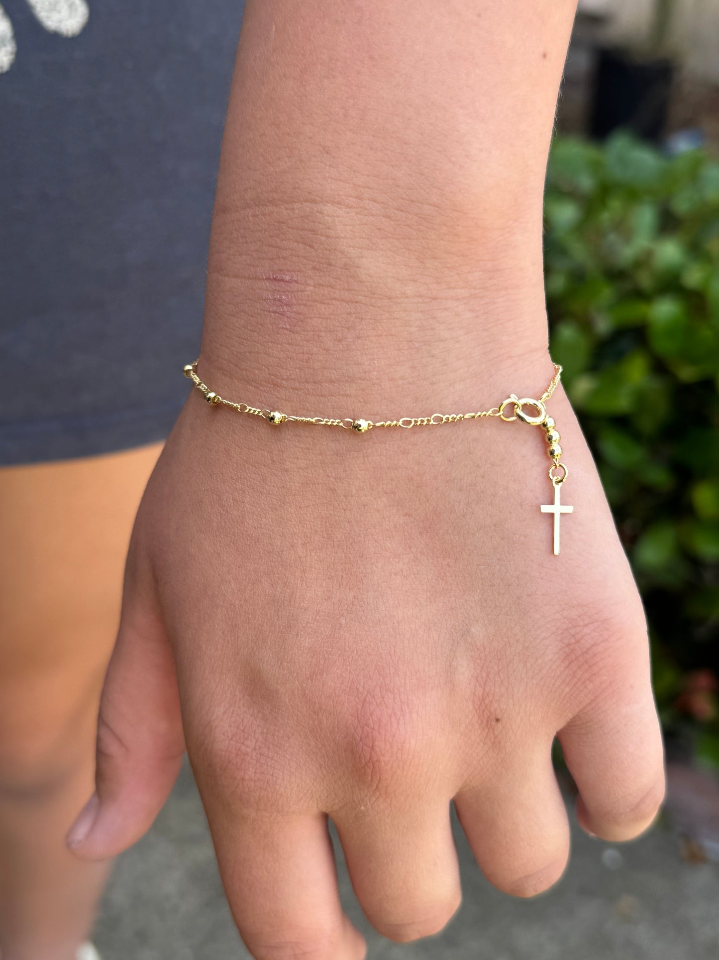18k Gold Filled Beaded Dainty Bracelet with Cross Charm