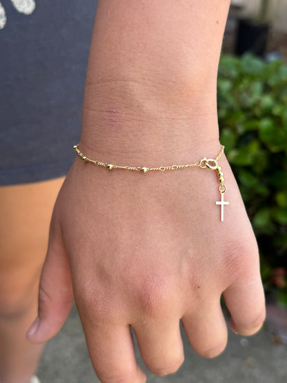 18k Gold Filled Beaded Dainty Bracelet with Cross Charm