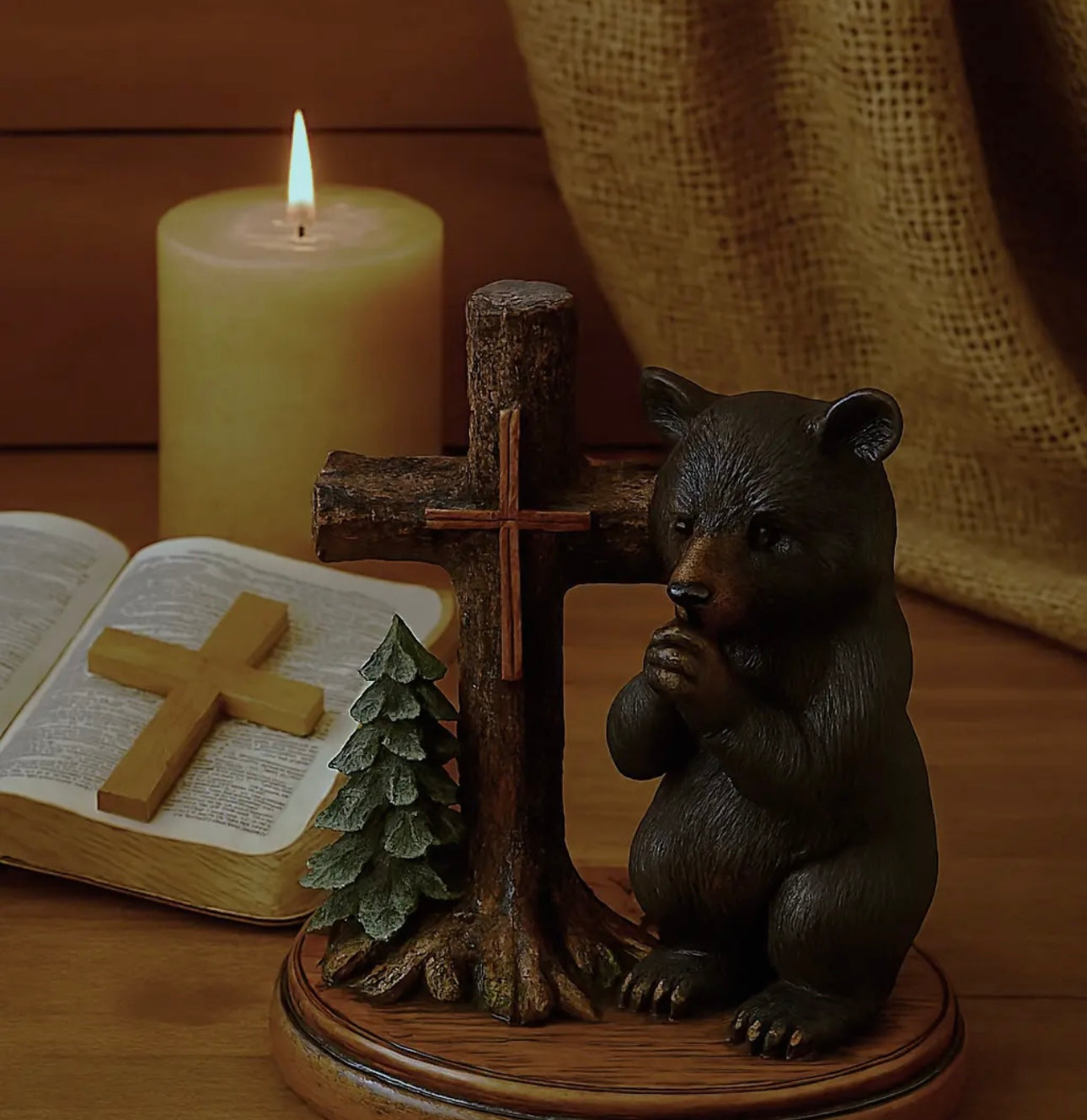 Praying Bear with Cross