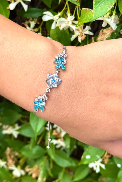 Sterling Silver with Cubic Zirconia Crystals Rose Bolo Bracelet Made In The USA