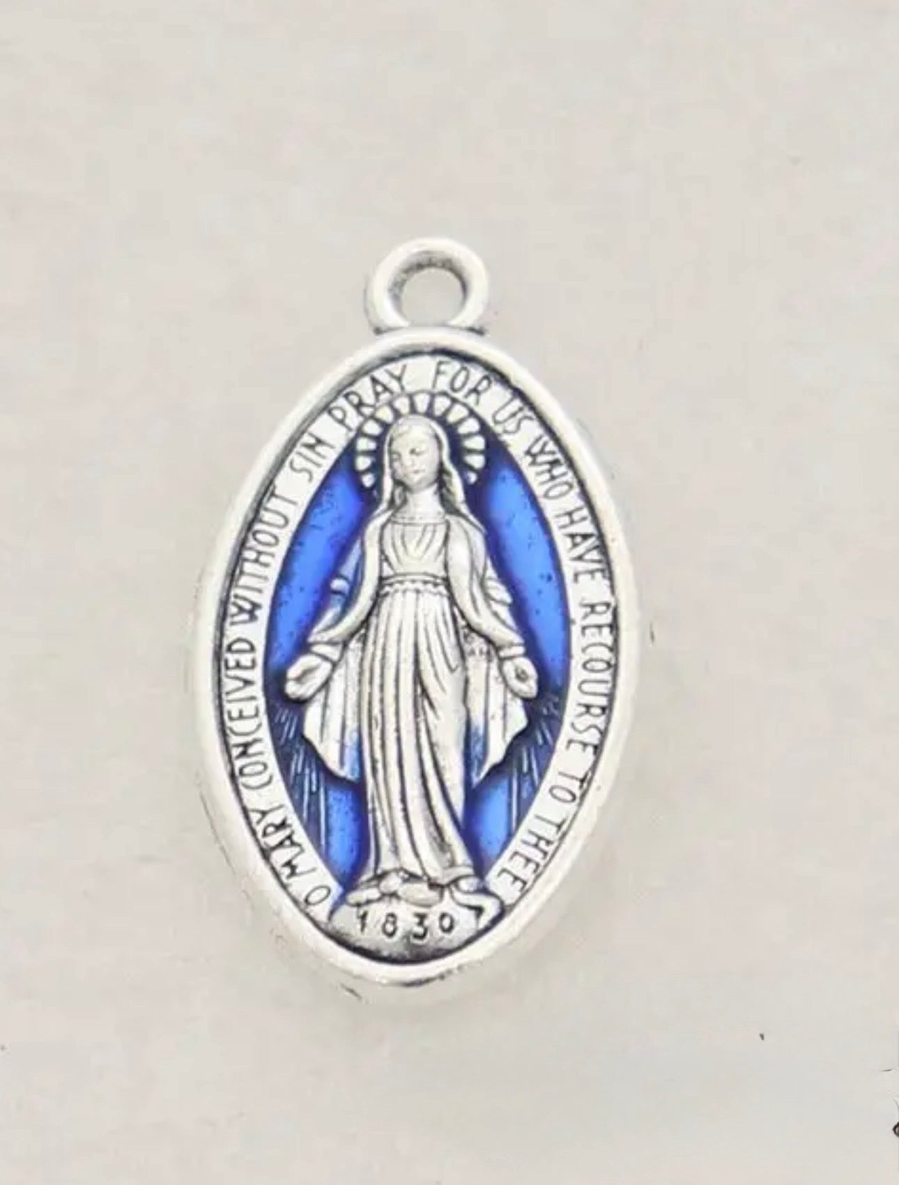 Miraculous Medal with Blue Enamel Small