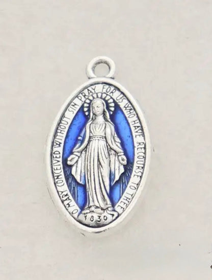 Miraculous Medal with Blue Enamel Small