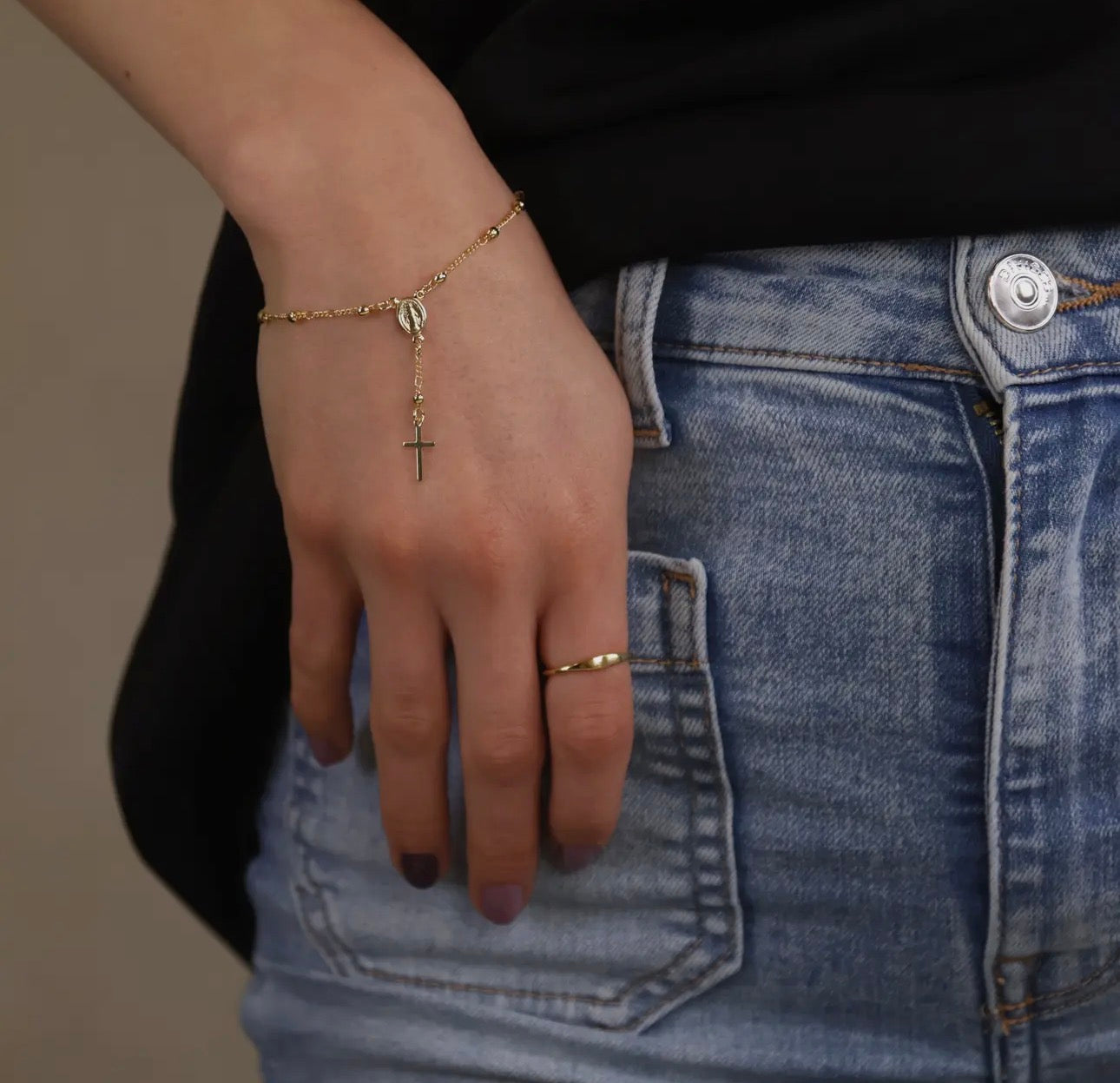 18k Gold Filled Figaro Rosary Bracelet