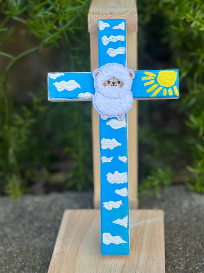 Adorable Lamb Children’s Cross Hand Painted