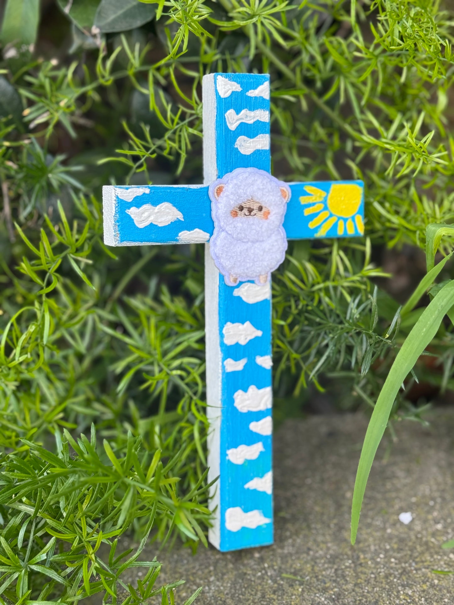 Adorable Lamb Children’s Cross Hand Painted