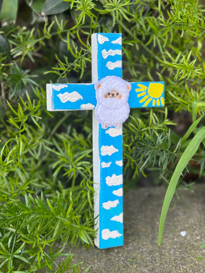 Adorable Lamb Children’s Cross Hand Painted