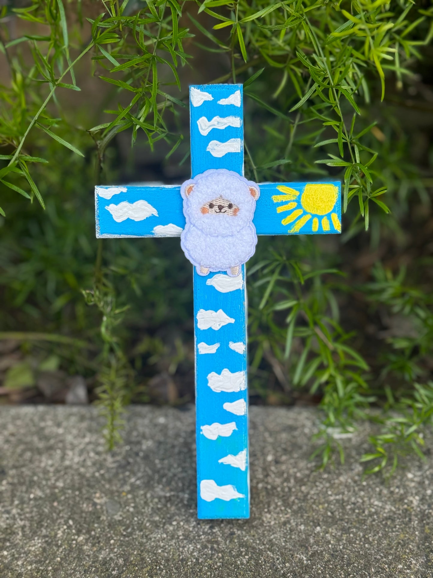 Adorable Lamb Children’s Cross Hand Painted