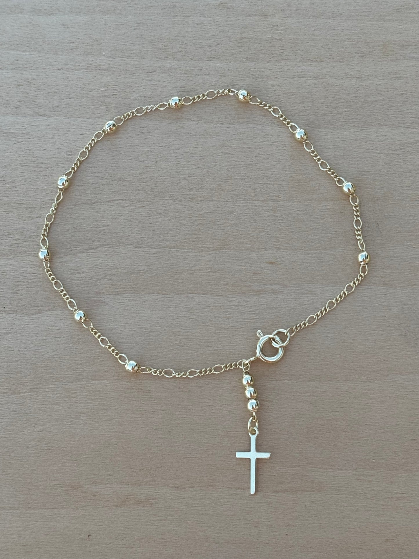 18k Gold Filled Beaded Dainty Bracelet with Cross Charm