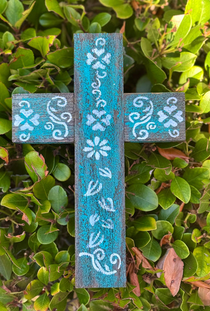 Cross with Flowers Reclaimed Wood with White Flowers Made in The USA