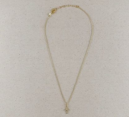 Dainty Cubic Zirconia Crystal Bezel Cross Necklace 18K Gold Filled