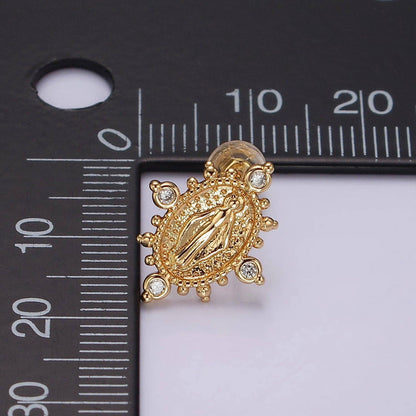 16K Gold Filled Mary Guadalupe Religious CZ Dotted Oval Stud Earrings