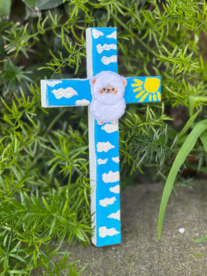 Adorable Lamb Children’s Cross Hand Painted