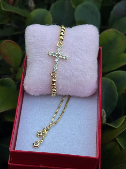 Adjustable Cross Bracelet Gold Plated on Cooper