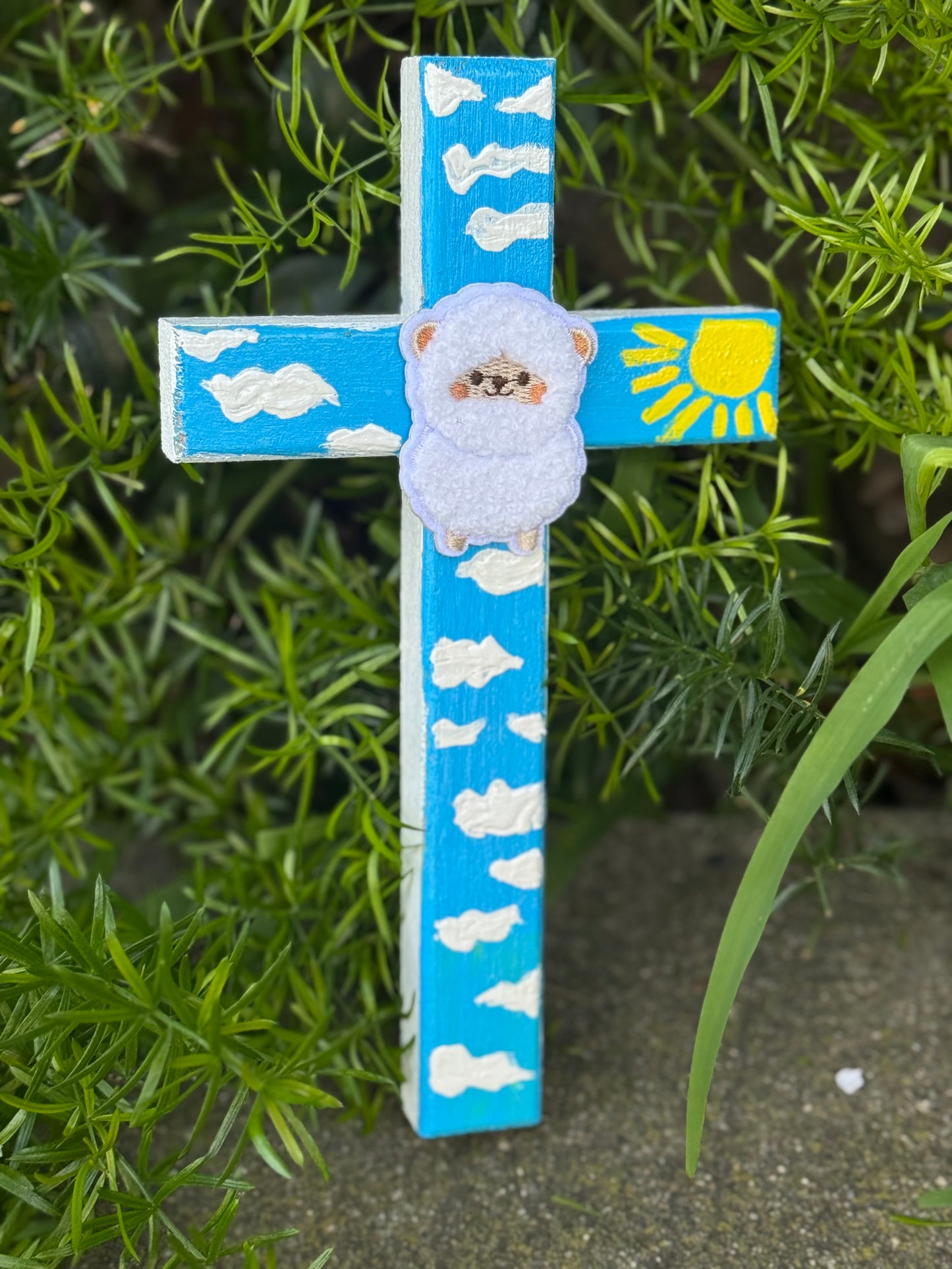 Adorable Lamb Children’s Cross Hand Painted