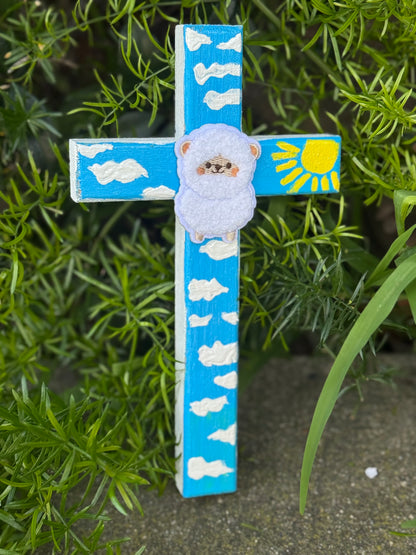 Adorable Lamb Children’s Cross Hand Painted