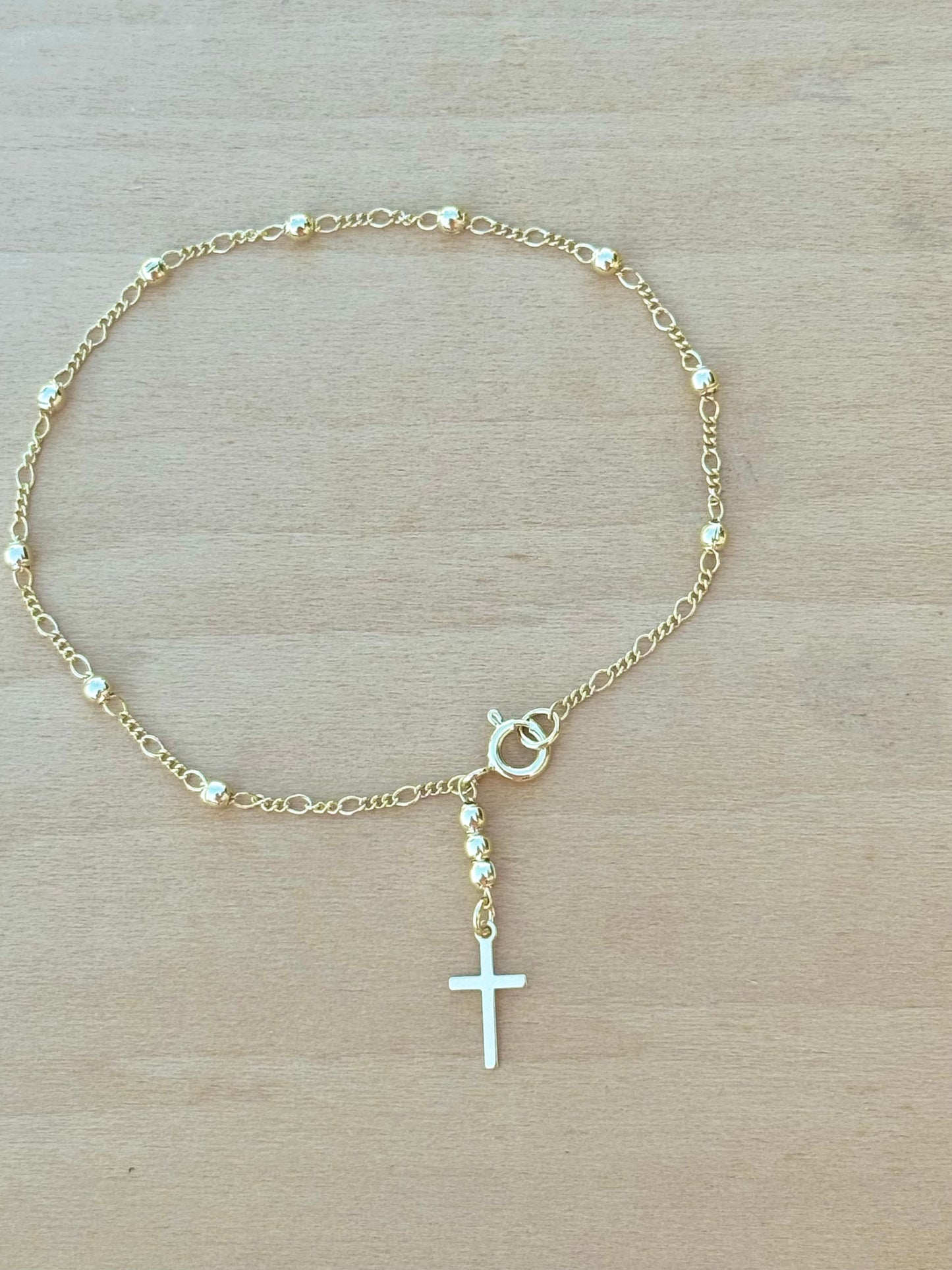 18k Gold Filled Beaded Dainty Bracelet with Cross Charm