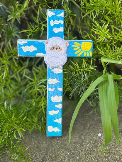 Adorable Lamb Children’s Cross Hand Painted