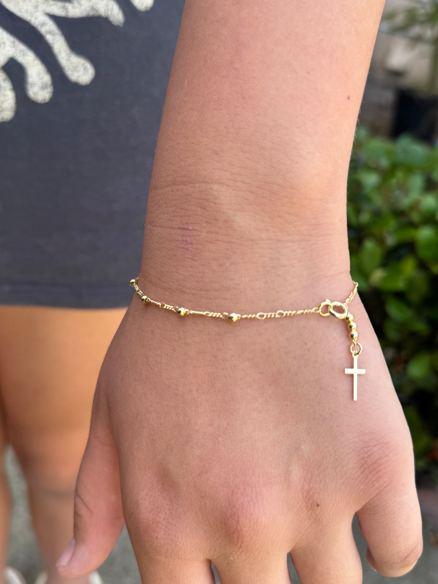 18k Gold Filled Beaded Dainty Bracelet with Cross Charm