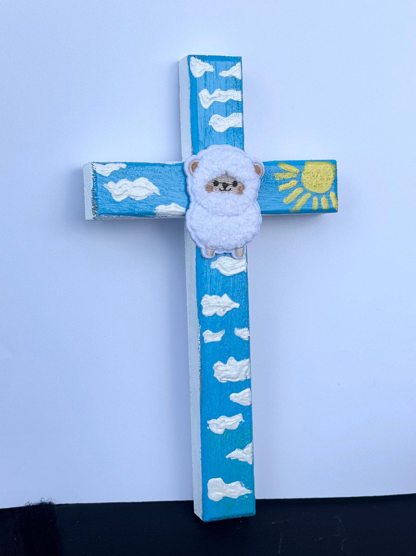 Adorable Lamb Children’s Cross Hand Painted