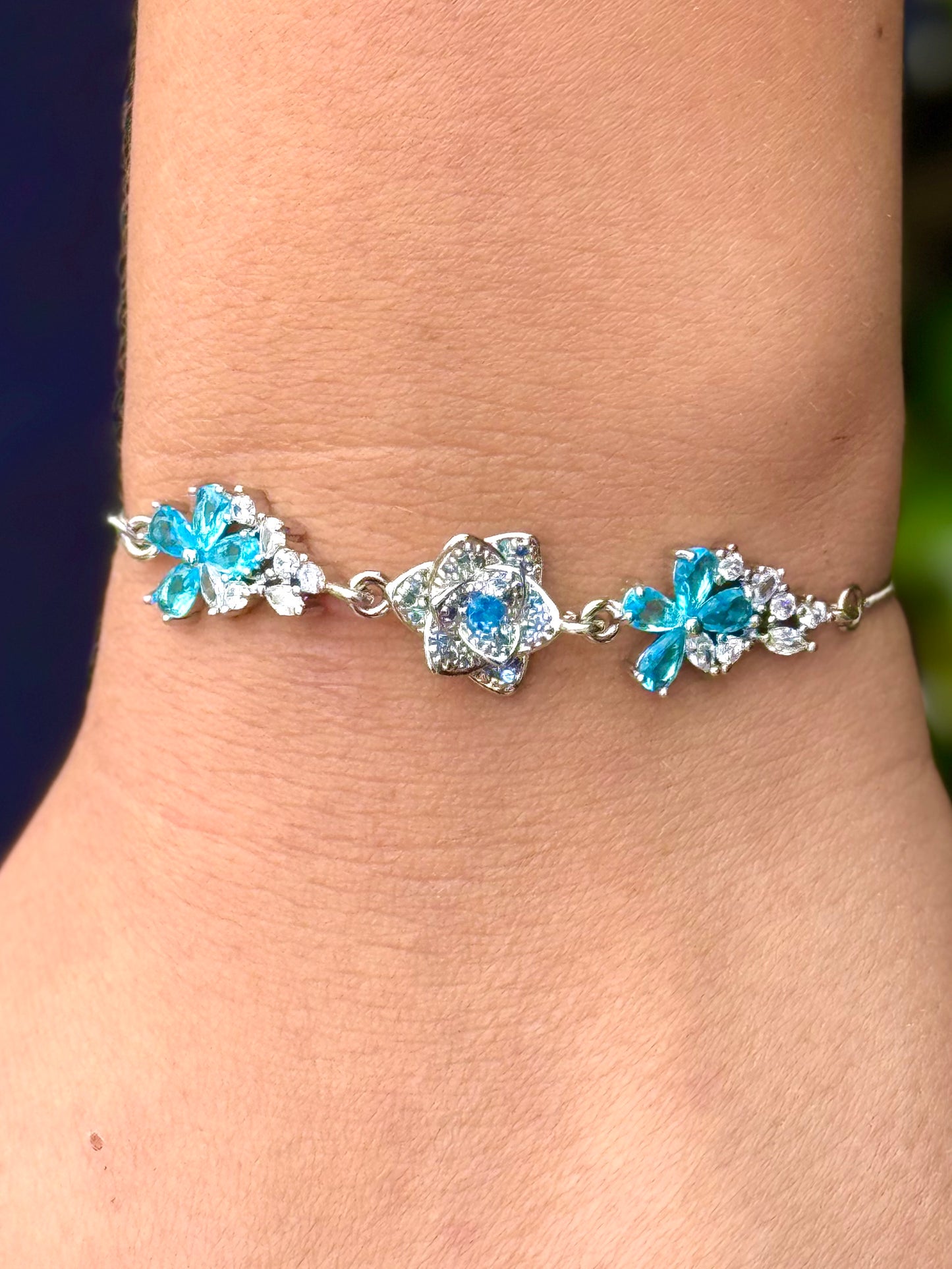 Sterling Silver with Cubic Zirconia Crystals Rose Bolo Bracelet Made In The USA