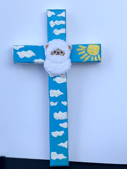Adorable Lamb Children’s Cross Hand Painted