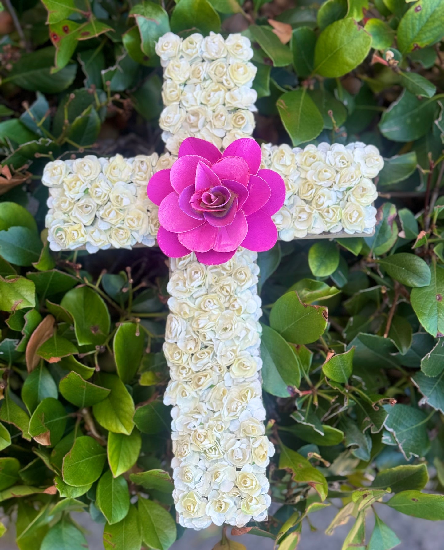 Pink & White Rose Floral Cross Made In The USA