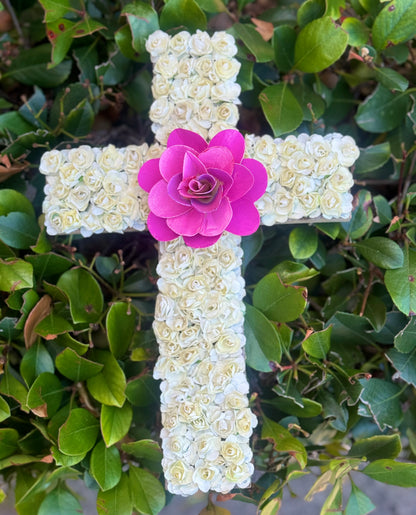 Pink & White Rose Floral Cross Made In The USA