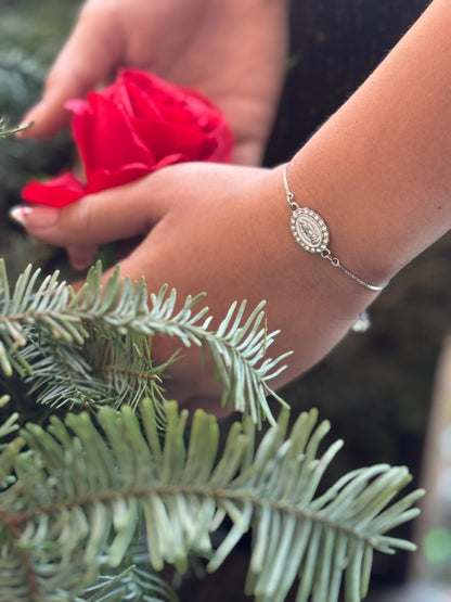 Adjustable Bracelet of Our Lady of Guadalupe with Sparkling Crystals