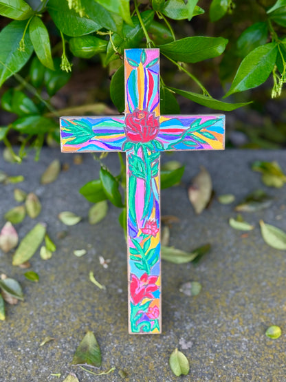 Hand Painted Rose Wall Cross